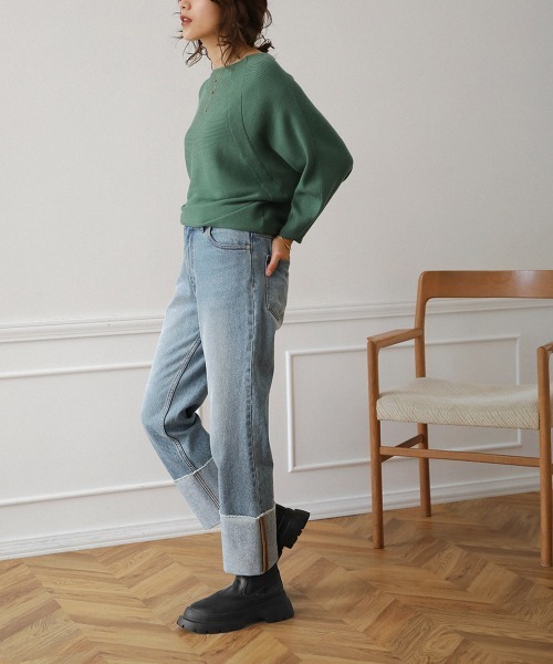 Bou Jeloud（ブージュルード）の「もち軽ラインリブニット（ニット/セーター・レディース・ブラック/カーキ/オレンジ/グリーン/グレー系その他・FREE）」の17枚目の写真