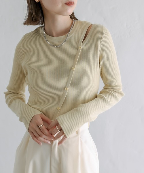 mystic（ミスティック）の「【カラバリ豊富】カットアウトスリムニット（ニット/セーター・レディース・アイボリー/ブラック/パープル/イエロー・FREE）」の4枚目の写真