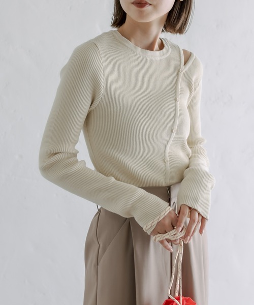 mystic（ミスティック）の「【カラバリ豊富】カットアウトスリムニット（ニット/セーター・レディース・アイボリー/ブラック/パープル/イエロー・FREE）」の2枚目の写真