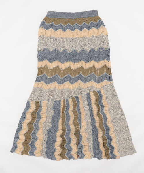 CAMILLE EAU(カミーユオー)の「ボーダーパッチワークニットスカート(スカート・レディース・イエロー/ブルー・MEDIUM)」の4枚目の写真