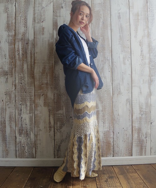 CAMILLE EAU(カミーユオー)の「ボーダーパッチワークニットスカート(スカート・レディース・イエロー/ブルー・MEDIUM)」の9枚目の写真