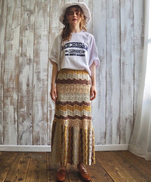 CAMILLE EAU(カミーユオー)の「ボーダーパッチワークニットスカート(スカート・レディース・イエロー/ブルー・MEDIUM)」の6枚目の写真