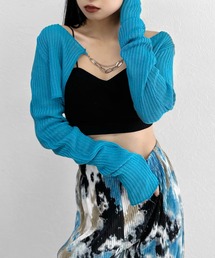 LVEU. | 【LVEU.】チェーンデザインシアーニットカーディガン / トップス カーディガン カーデ チェーン シアー メッシュ クロップド ショート 長袖 ブラック ライトグリーン 黄緑 ブルー オレンジ ネオンカラー(カーディガン/ボレロ)