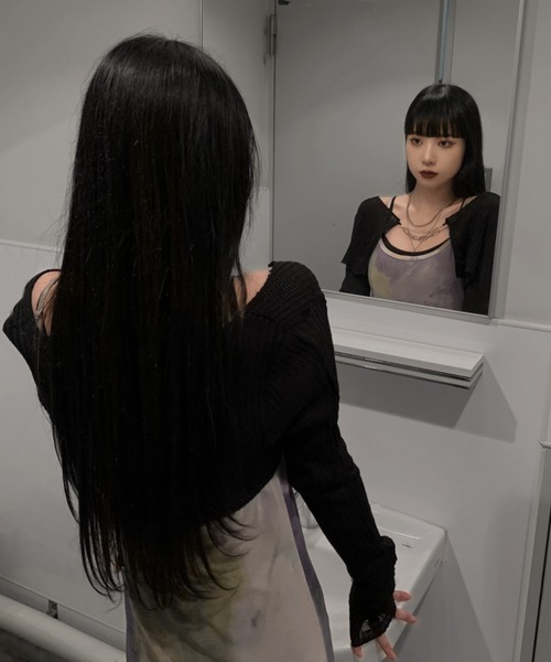 LVEU.（ラブユ.）の「【LVEU.】チェーンデザインシアーニットカーディガン / トップス カーディガン カーデ チェーン シアー メッシュ クロップド ショート 長袖 ブラック ライトグリーン 黄緑 ブルー オレンジ ネオンカラー（カーディガン/ボレロ・レディース・ブラック/ライトグリーン/オレンジ/ブルー・FREE）」の11枚目の写真