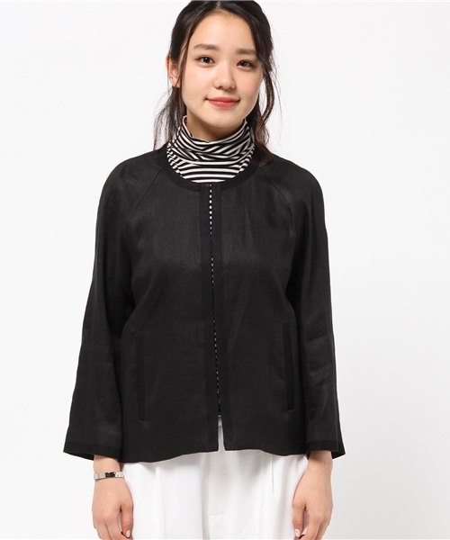 FIGARO Paris（フィガロパリ）の「◆リネンツイルノーカラージャケット（ノーカラージャケット・レディース・ブラック/アイボリー・36/38）」の6枚目の写真