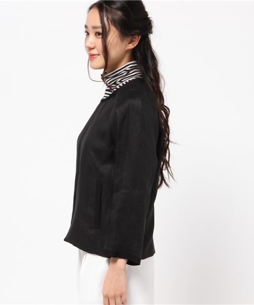 FIGARO Paris（フィガロパリ）の「◆リネンツイルノーカラージャケット（ノーカラージャケット・レディース・ブラック/アイボリー・36/38）」の7枚目の写真