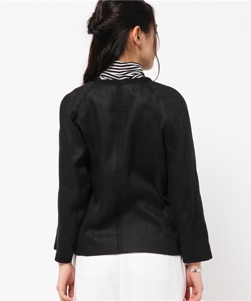 FIGARO Paris（フィガロパリ）の「◆リネンツイルノーカラージャケット（ノーカラージャケット・レディース・ブラック/アイボリー・36/38）」の8枚目の写真