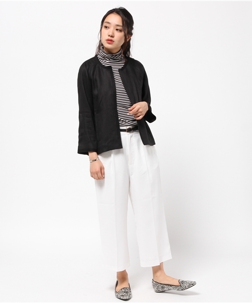 FIGARO Paris（フィガロパリ）の「◆リネンツイルノーカラージャケット（ノーカラージャケット・レディース・ブラック/アイボリー・36/38）」の9枚目の写真