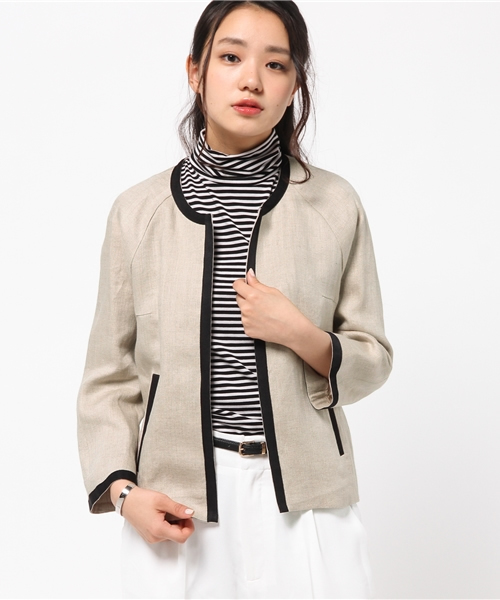 FIGARO Paris（フィガロパリ）の「◆リネンツイルノーカラージャケット（ノーカラージャケット・レディース・ブラック/アイボリー・36/38）」の4枚目の写真