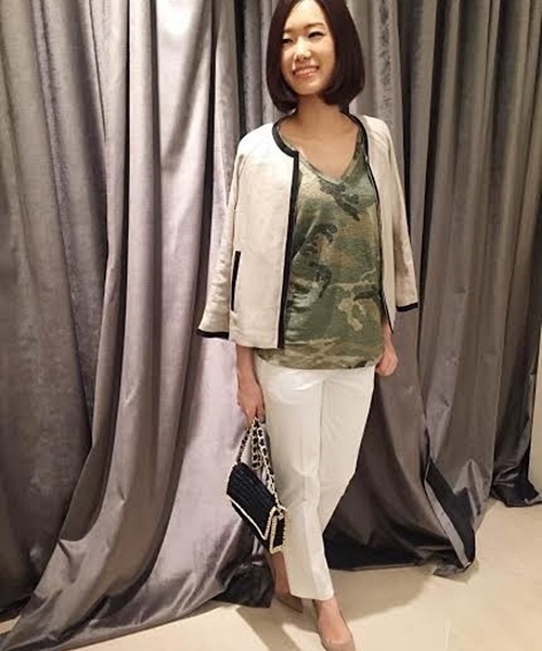 FIGARO Paris（フィガロパリ）の「◆リネンツイルノーカラージャケット（ノーカラージャケット・レディース・ブラック/アイボリー・36/38）」の5枚目の写真