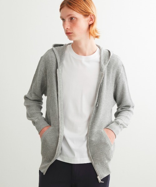 three dots(スリードッツ)の「ワッフル ジップフーディ(パーカー・メンズ・ホワイト/グレー/ネイビー・MEDIUM/LARGE/SMALL)」の2枚目の写真