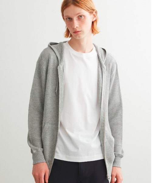 three dots(スリードッツ)の「ワッフル ジップフーディ(パーカー・メンズ・ホワイト/グレー/ネイビー・MEDIUM/LARGE/SMALL)」の13枚目の写真