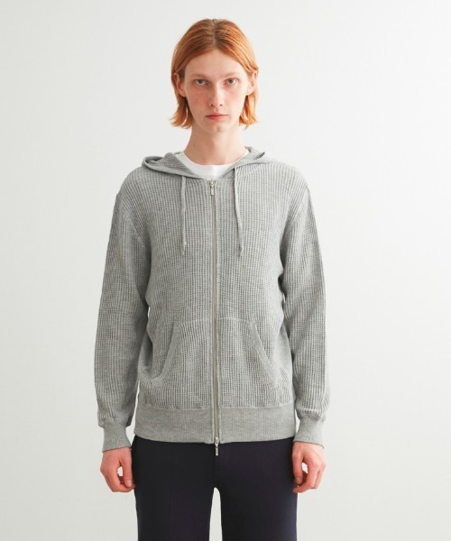 three dots(スリードッツ)の「ワッフル ジップフーディ(パーカー・メンズ・ホワイト/グレー/ネイビー・MEDIUM/LARGE/SMALL)」の14枚目の写真
