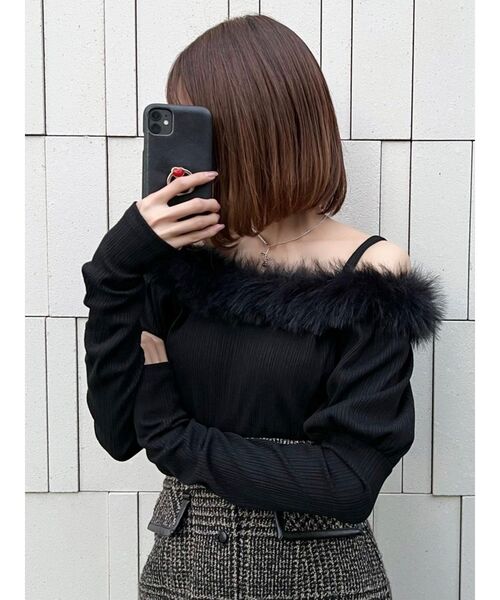 EATME（イートミー）の「フワフワリブTOP（Tシャツ/カットソー・レディース・ブラック/ベージュ/ブラウン・FREE）」の2枚目の写真