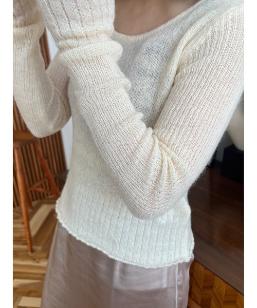 JUMELLE(ジュメロ)の「ローゲージリブニット(ニット/セーター・レディース・アイボリー/ブラウン/ベージュ・FREE)」の6枚目の写真