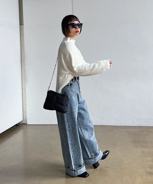 PAGEBOY(ページボーイ)の「WEB限定アイテム / フェザーヤーンニットプルオーバー(ニット/セーター・レディース・ブラック/イエロー/オフホワイト/ブルーグリーン・FREE)」の8枚目の写真