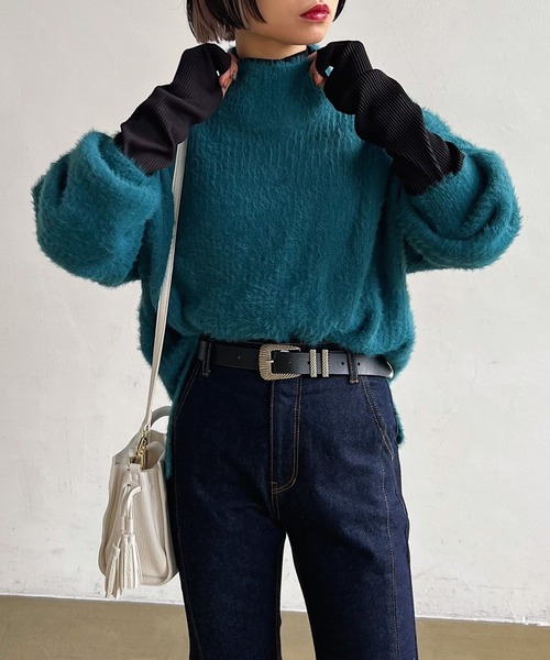 PAGEBOY(ページボーイ)の「WEB限定アイテム / フェザーヤーンニットプルオーバー(ニット/セーター・レディース・ブラック/イエロー/オフホワイト/ブルーグリーン・FREE)」の19枚目の写真