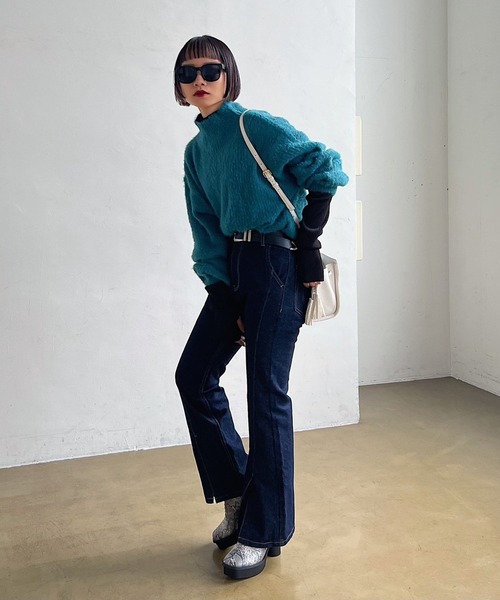 PAGEBOY(ページボーイ)の「WEB限定アイテム / フェザーヤーンニットプルオーバー(ニット/セーター・レディース・ブラック/イエロー/オフホワイト/ブルーグリーン・FREE)」の20枚目の写真