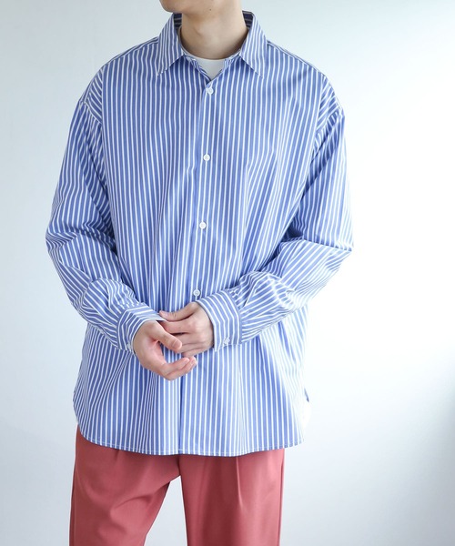 SENSE OF PLACE by URBAN RESEARCH（センスオブプレイスバイアーバンリサーチ）の「『イージーケア』ストライプルーズシャツ（シャツ/ブラウス・メンズ・ホワイト/ブルー/ライトカーキ/ベージュ/チャコールグレー・MEDIUM/LARGE）」の21枚目の写真