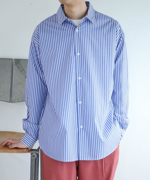 SENSE OF PLACE by URBAN RESEARCH（センスオブプレイスバイアーバンリサーチ）の「『イージーケア』ストライプルーズシャツ（シャツ/ブラウス・メンズ・ホワイト/ブルー/ライトカーキ/ベージュ/チャコールグレー・MEDIUM/LARGE）」の22枚目の写真