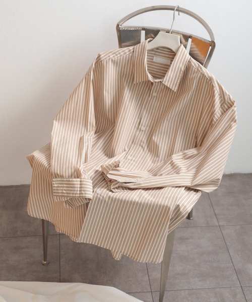SENSE OF PLACE by URBAN RESEARCH（センスオブプレイスバイアーバンリサーチ）の「『イージーケア』ストライプルーズシャツ（シャツ/ブラウス・メンズ・ホワイト/ブルー/ライトカーキ/ベージュ/チャコールグレー・MEDIUM/LARGE）」の3枚目の写真