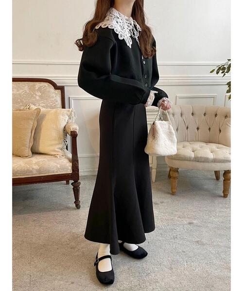 Green　Parks（グリーンパークス）の「レース衿付きニットカーディガン（カーディガン/ボレロ・レディース・ブラック/ピンク/ホワイト・FREE）」の8枚目の写真