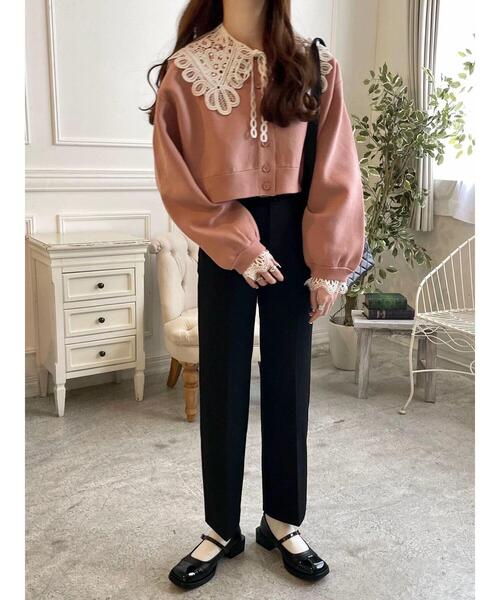 Green　Parks（グリーンパークス）の「レース衿付きニットカーディガン（カーディガン/ボレロ・レディース・ブラック/ピンク/ホワイト・FREE）」の4枚目の写真