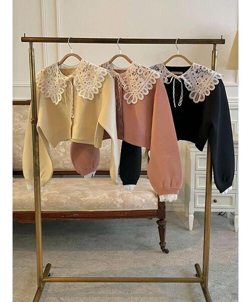 Green　Parks（グリーンパークス）の「レース衿付きニットカーディガン（カーディガン/ボレロ・レディース・ブラック/ピンク/ホワイト・FREE）」の16枚目の写真