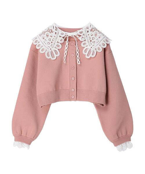 Green　Parks（グリーンパークス）の「レース衿付きニットカーディガン（カーディガン/ボレロ・レディース・ブラック/ピンク/ホワイト・FREE）」の7枚目の写真