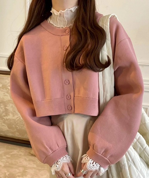 Green　Parks（グリーンパークス）の「レース衿付きニットカーディガン（カーディガン/ボレロ・レディース・ブラック/ピンク/ホワイト・FREE）」の3枚目の写真