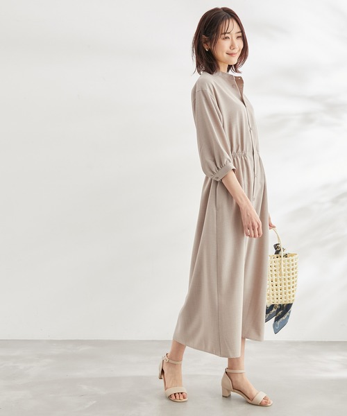 ROPE' PICNIC（ロペピクニック）の「麻調5分袖バンドカラーワンピース