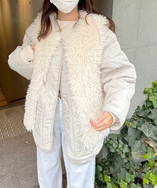 Lamoa（ラモア）の「Lamoa/【袖取り外し可能】2WAY キルティング ノーカラー ジャケット（ノーカラージャケット・レディース・オフホワイト/ブラック・MEDIUM）」の6枚目の写真