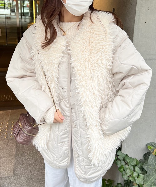 Lamoa（ラモア）の「Lamoa/【袖取り外し可能】2WAY キルティング ノーカラー ジャケット（ノーカラージャケット・レディース・オフホワイト/ブラック・MEDIUM）」の7枚目の写真