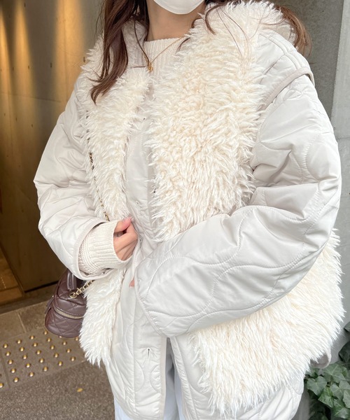 Lamoa（ラモア）の「Lamoa/【袖取り外し可能】2WAY キルティング ノーカラー ジャケット（ノーカラージャケット・レディース・オフホワイト/ブラック・MEDIUM）」の9枚目の写真