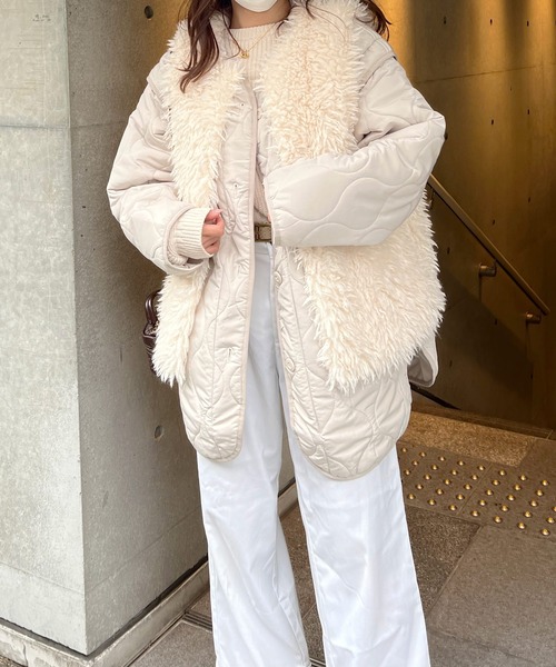 Lamoa（ラモア）の「Lamoa/【袖取り外し可能】2WAY キルティング ノーカラー ジャケット（ノーカラージャケット・レディース・オフホワイト/ブラック・MEDIUM）」の12枚目の写真