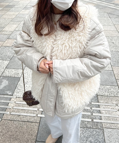 Lamoa（ラモア）の「Lamoa/【袖取り外し可能】2WAY キルティング ノーカラー ジャケット（ノーカラージャケット・レディース・オフホワイト/ブラック・MEDIUM）」の15枚目の写真