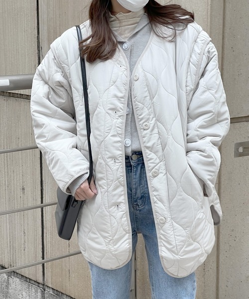 Lamoa（ラモア）の「Lamoa/【袖取り外し可能】2WAY キルティング ノーカラー ジャケット（ノーカラージャケット・レディース・オフホワイト/ブラック・MEDIUM）」の19枚目の写真