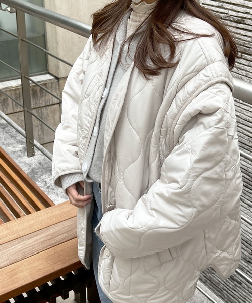 Lamoa（ラモア）の「Lamoa/【袖取り外し可能】2WAY キルティング ノーカラー ジャケット（ノーカラージャケット・レディース・オフホワイト/ブラック・MEDIUM）」の21枚目の写真