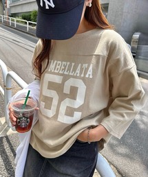 コットンナンバーロゴプリント7分袖Tシャツ