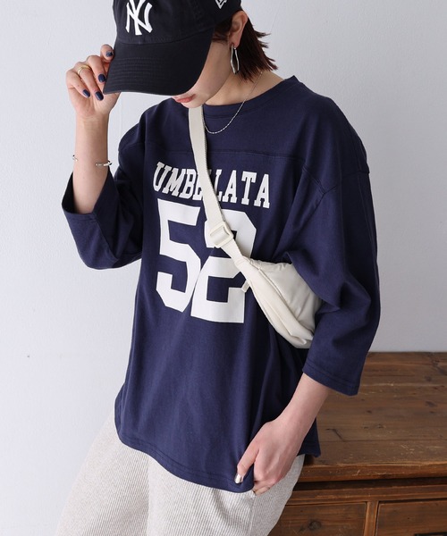 コットンナンバーロゴプリント7分袖Tシャツ（Tシャツ/カットソー