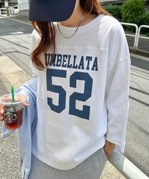 コットンナンバーロゴプリント7分袖Tシャツ