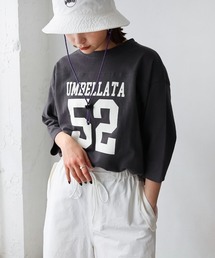 コットンナンバーロゴプリント7分袖Tシャツ