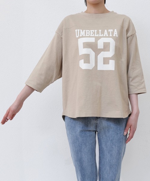 ⭕️あけみ⭐️⭕️9部袖ロゴプリントＴシャツ☆Ｆ ⭕️あけみ⭐️様専用⭕️9部袖ロゴプリントTシャツ☆F
