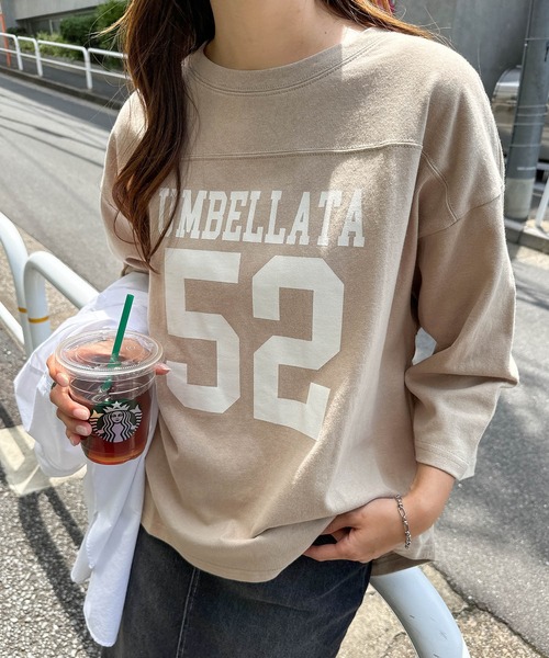 コットンナンバーロゴプリント7分袖Tシャツ（Tシャツ/カットソー