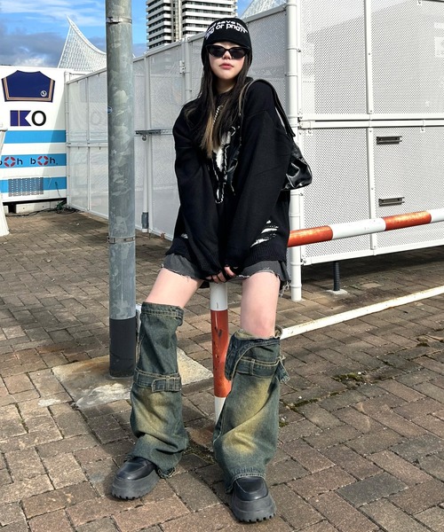 SPINNS（スピンズ）の「デニムロングレッグカバー（レッグウォーマー・レディース・グレー/ブルー・ONESIZE）」の9枚目の写真