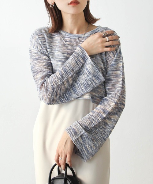 Chillfar（チルファー）の「ショート丈メッシュトップス（ニット/セーター・レディース・ブルー/ブラック/ベージュ/オレンジ・FREE）」の10枚目の写真