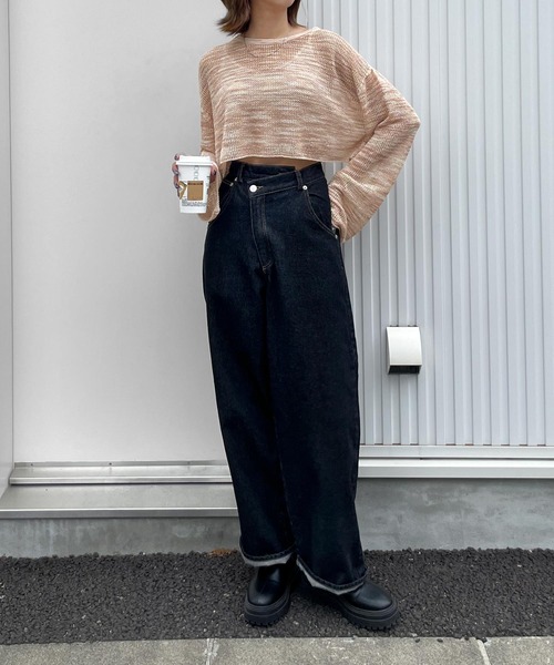 Chillfar（チルファー）の「ショート丈メッシュトップス（ニット/セーター・レディース・ブルー/ブラック/ベージュ/オレンジ・FREE）」の16枚目の写真
