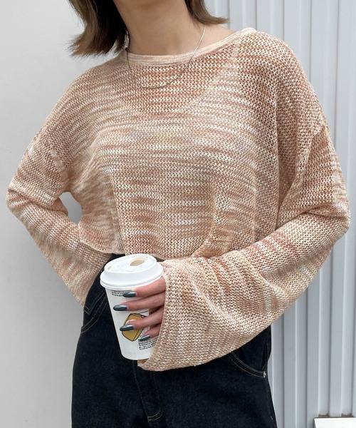 Chillfar（チルファー）の「ショート丈メッシュトップス（ニット/セーター・レディース・ブルー/ブラック/ベージュ/オレンジ・FREE）」の12枚目の写真