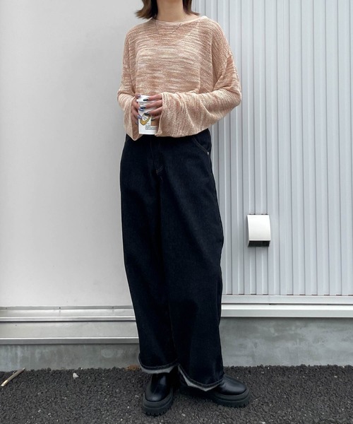 Chillfar（チルファー）の「ショート丈メッシュトップス（ニット/セーター・レディース・ブルー/ブラック/ベージュ/オレンジ・FREE）」の13枚目の写真