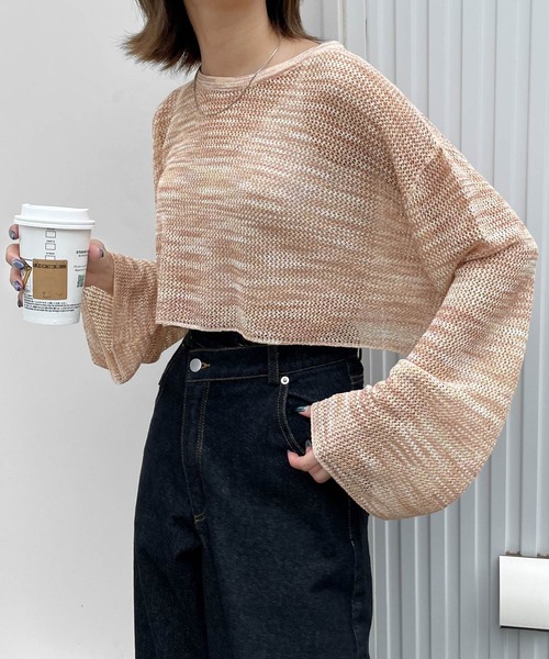 Chillfar（チルファー）の「ショート丈メッシュトップス（ニット/セーター・レディース・ブルー/ブラック/ベージュ/オレンジ・FREE）」の15枚目の写真